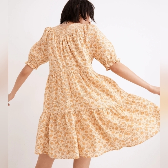 Madewell Eyelet-Trim Tiered Mini Dress in Piccola Floral French Vanilla Large - Picture 2 of 8